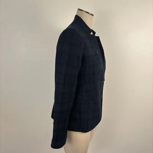 Talbots Factory Womans 8 Black Watch Tartan Navy Blue Plaid Wool Blend Blazer - Picture 4 of 7